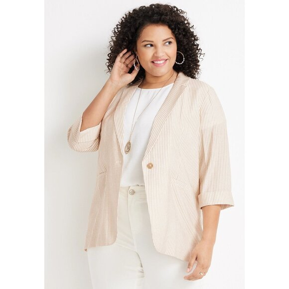 Maurices Striped One Button Blazer Jacket Size XXL White Beige Neutral Old Money - Picture 1 of 7